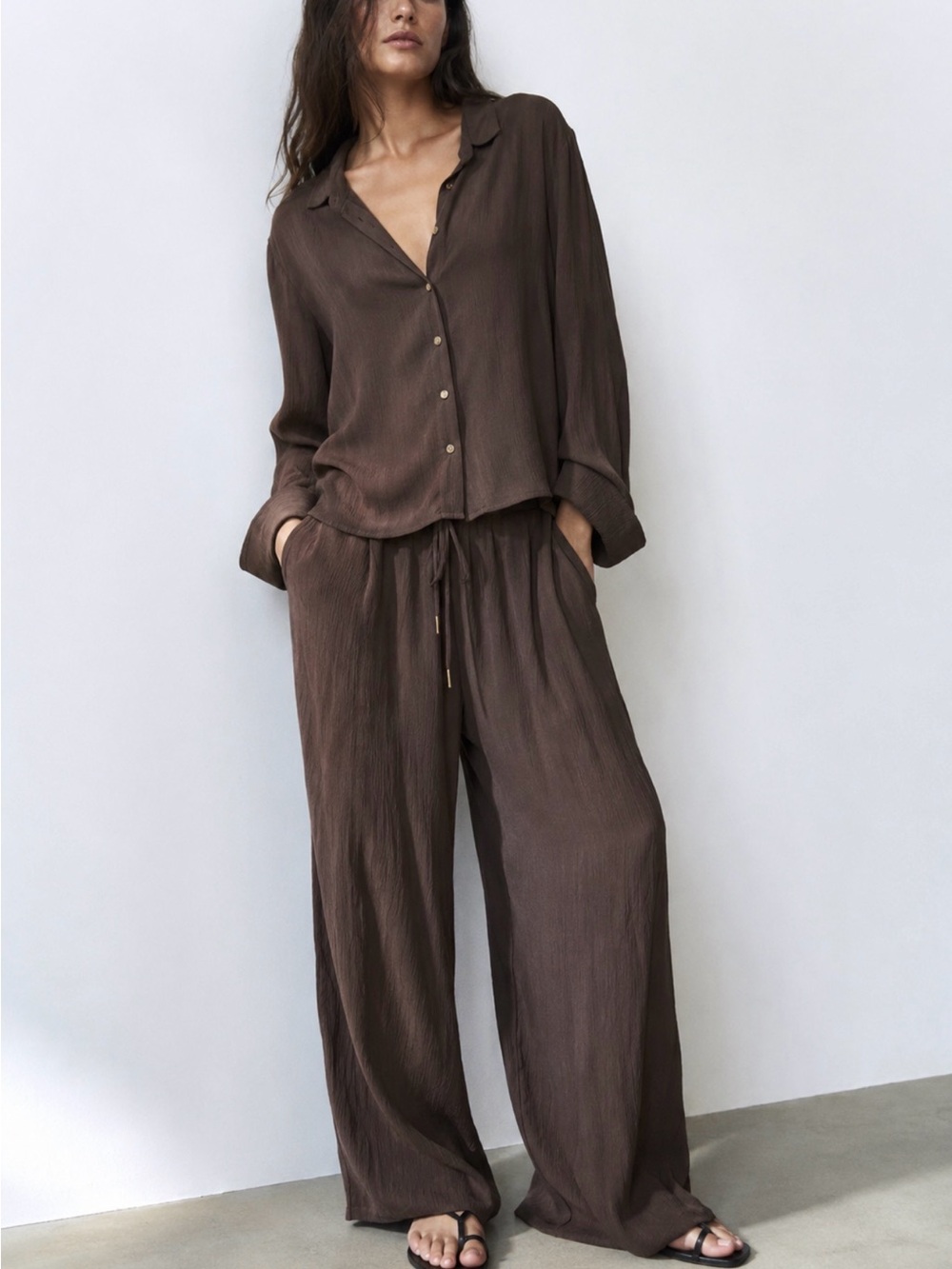 Zara Brown Matching Top & Pants Set